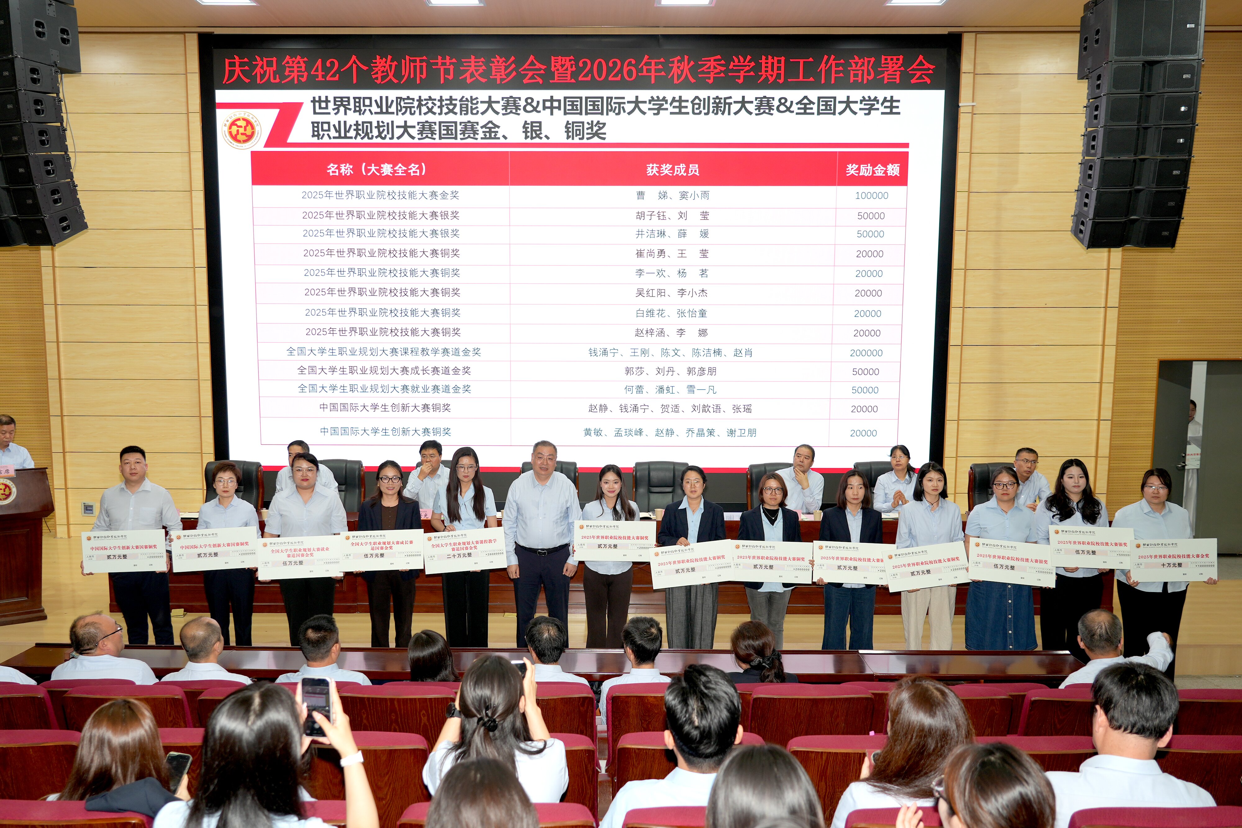 表彰2025年世界职业院校技能大赛争夺赛、全国大学生职业规划大赛总决赛、中国国际大学生创新大赛总决赛获奖团队